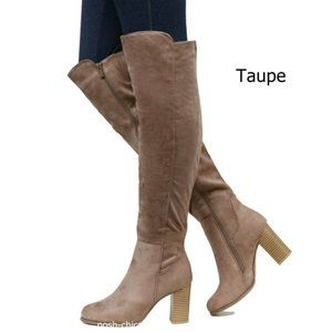 New Women Taupe Over the Knee Heel Boots